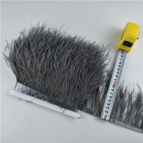 1M 5M 10Metros 8-10CM Adornos de plumas de avestruz azul claro cinta Falda Ropa de bricolaje Plumas de avestruz blancas y negras para manualidades Plumas-11 Gris oscuro-10 metros