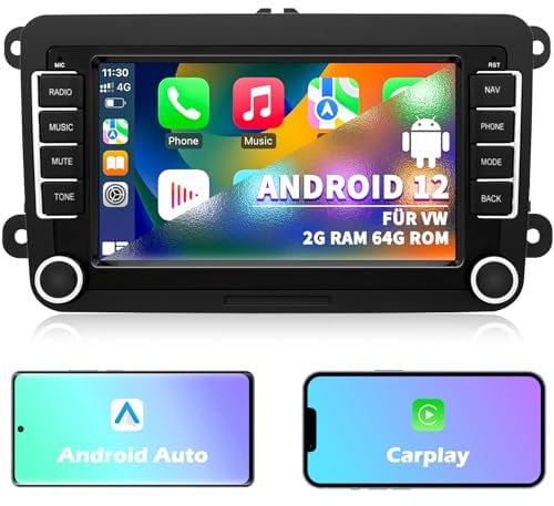 Autoradio für VW Passat Golf Polo Caddy Bettle Touran Tiguan Jetta Seat Skoda, Android 12 System 2G+64G, 7 Zoll Touchscreen Carplay Android Auto Bildschirm GPS Navi WiFi Bluetooth FM RDS Radio