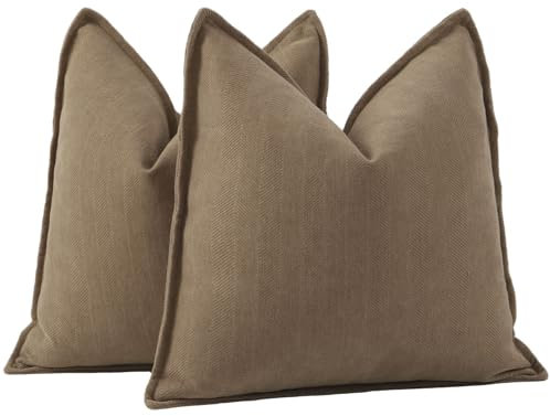 Madizz 2er Set Schlicht Chenille Kissenbezügen Weiche dekorative Kissenbezüge für Sofa Schlafzimmer Kissenhülle Braun 45x45 cm Quadrat