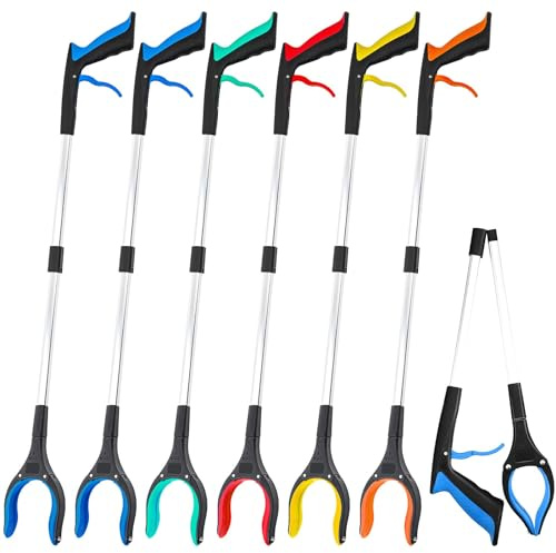 6 Pack Litter Pickers, Foldable Trash Grabber Reacher Tool | 83 cm Helping Hand Grabber with 360° Rotating Head and Magnet for Elderly, Disabled and Garden