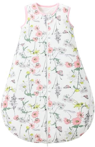 Duomiaomiao Baby Sleeping Bag 2.5 Tog, 100% Cotton Winter Baby Wearable Blanket Unisex Sleep Sack for 6-18 Months Girl Boy, Large Flower