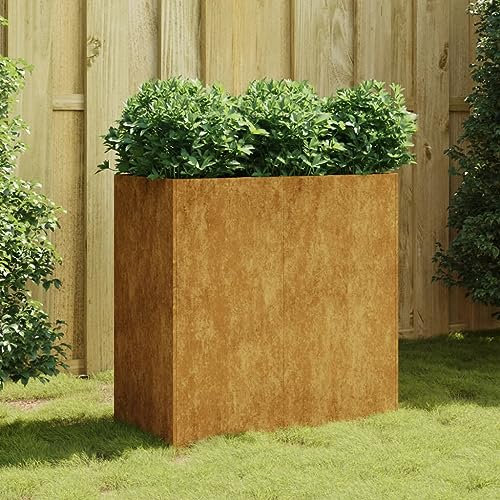 Homgoday Jardinière 80 x 40 x 80 cm en acier Corten, ameublement, jardinière grillée pour jardin, jardinière extérieure, jardinière pour balcon
