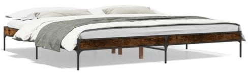 AUUIJKJF Home Items, Bettrahmen aus geräucherter Eiche, 180 x 200 cm, Super-King-Size-Bett, Holz- und Metallkonstruktion, Anzugmöbel
