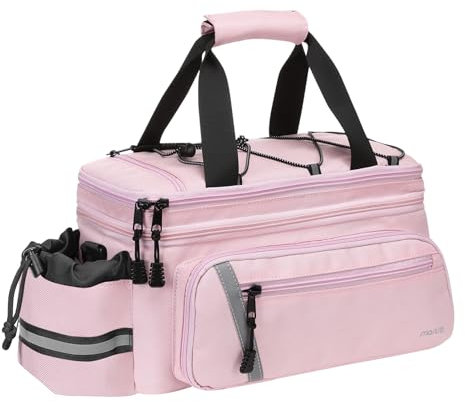 MOSISO Bike Rack Bag with Rain Cover, Bike Trunk Cooler Handag Insulated Bicycle Rear Seat Pouch with 2 Side Foldable Panniers, 8L Cycling Backseat Storage Cargo Saddle Shoulder Bag, Pink