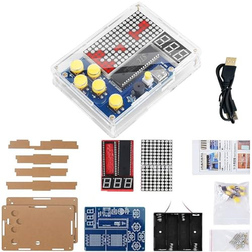 1pcs DIY-Spielkonsolen-Handset mit Acrylgehäuse, DIY Löten Elektronik Baukasten Spielekonsole mit Vier Spielen Löt Bausatz für Löten und Wissenschaft Bildung Spaß Löten Lernen Set.