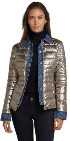 Miro Boho Chic New York 88 Giacca Donna Metallizzata Giacca Donna Intrattenimento Giacca Imbottita Donna Bimateria Denim e Metallizzato Cappotto Donna Leggero, rame, XXL