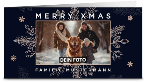 printplanet® – Personalisierte Weihnachtskarte mit eigenen Fotos bedrucken lassen - Weihnachtskarten selbst gestalten – Motiv: Zweige