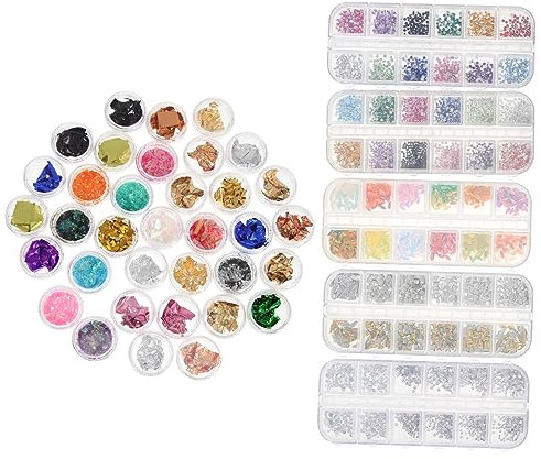 FRCOLOR 12er-pack Bunte Nagelkunst-dekore Aus Folienpapier Mit Strasssteinen Dekoratives Schönheitszubehör-set Für Fingernägel