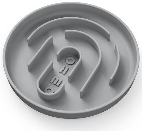 OHMO Slow Feeder Dog Cat Bowl (Small, Circular), Silicone Puppy Food Bowl Anti-Gulping Slow Down Small Dogs Eating Anti Choking No Suction Cup, Grey