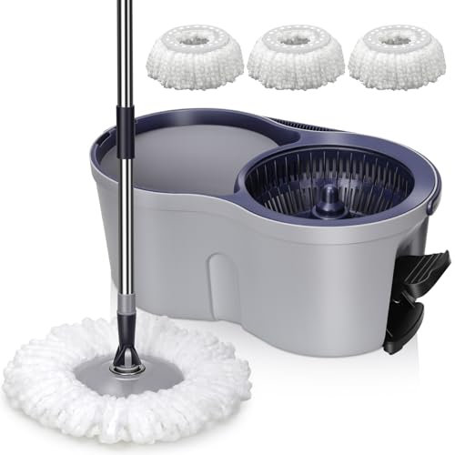 Eukue Juego de Fregona y Cubo, Fregona Mopa para Suelos giratoria con Pedal, 2en1 Cubo de Limpieza con Mop, Mopa Microfibra Rotatoria con 3 Almohadillas, para Madera Dura Laminado, Gris