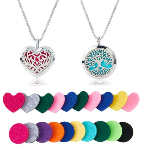 SUPERFINDINGS 2 Styles Essential Oil Necklaces Perfume Pendant Necklaces with 20 Felt Pads Diffuser Locket Necklace Essential Oil Jewelry Gift Oil Pendant Aromatherapy