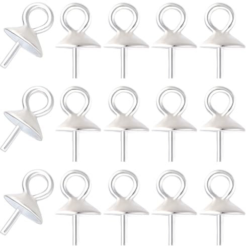 Beebeecraft 1 scatola 20 pezzi Ganci A Perno 925 ganci A Perno A Tazza In Argento Sterling per Perline Forate Perle Creazione di Gioielli Fai Da Te Artigianato Orecchini Collana Bracciale