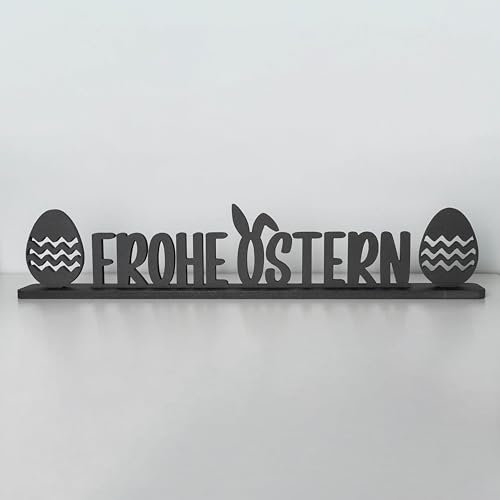 ebenkunst | Frohe Ostern Schriftzug | 57.1 x 10.7 cm | Osterdeko aus schwarzem Holz | Dekorativer festlicher Aufsteller für Tisch, Regal & Fensterbank | Frühlings- & Osterdekoration