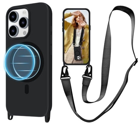 VooDirop Handykette Hülle für iPhone 15 Pro Max mit Band [Kompatibel mit Magsafe], Magnetische Handyhülle TPU Silikon Schutzhülle zum Umhängen Kordel für iPhone 15 Pro Max 6.7''
