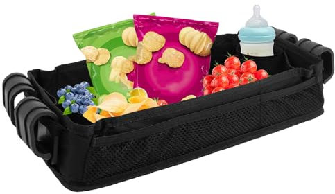 KinderwagenTablett,40.5 * 20.5 * 9.5cm,AbnehmbarTablett,Doppelseitiges Kinderwagentablett mit Aufbewahrungsnetz taschen,Getränkehaltern für W1 und W2 Kinderwagen(schwarz)