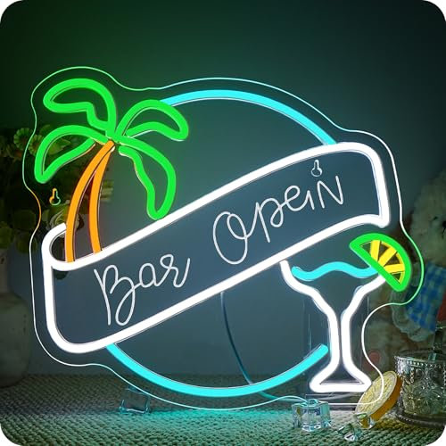 Horseneon Bar Open Neon Schild,Palme Led Schild Dimmbar für WanddekorationWand,Bier Bar Neon Sign, Neon Sign Zeichen Licht Open,Leuchtreklame Wand Dekor für Bar,Kaffee Cafe Club,Taverne,Clubs,Partys