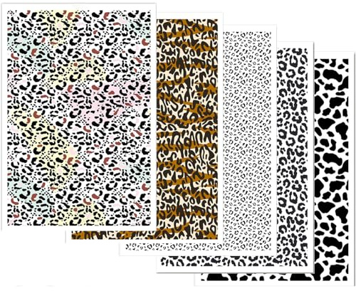 10 Stück Leopard-Ton-Transferpapier für Ohrringe Schmuck, 5 Leopard-Designs 10 Blätter Polymer-Ton-Transferpapier, wasserlösliche Dekor-Blätter für Ton-Ohrringe Schmuckherstellung 14,8 x 10 cm