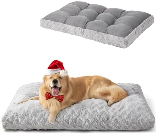 EHEYCIGA Hundebett Grosse Hunde Waschbar, 104x68cm, XL Hundekissen Flauschig für große Hunde, Kuschelig Umkehrbare Hundematte mit Kunstpelz und Kunstleinen, Grau