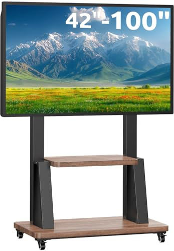 JXMTSPW Mobile TV Stand on Wheels for Most 32-100 inch Plasma LCD/LED/OLED Flat Curved TVs Height Adjustable Wheeled Rolling TV Cart Holds Up to 80KG, Max VESA 900x600mm Universal Portable TV Stand