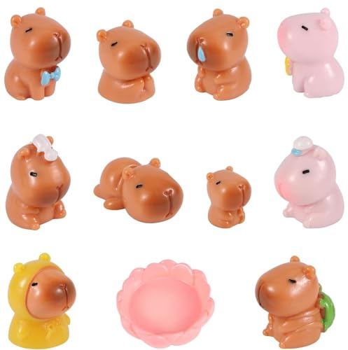 YQYCE 11 Stück Capybara Figur Set, Niedliche Capybara Miniaturen, Ideal Für Miniaturlandschaften Und Tortendekoration, Perfekte Geschenkidee Für Tierliebhaber Und Sammler