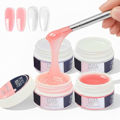Builder Gel Set UV Acrylgel für Nägel, Aufbaugel für Gelnägel in Clear, Nude, Pink & Weiß, Nail Glue Gel UV zur Verlängerung und Stärkung, Nägel Set für Nagelmodellage