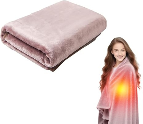 Couverture Chauffante Électrique,Plaid Couverture Chauffante USB,140 * 80cm,Portable Couverture Électrique sans Fil,3 Niveaux de Chauffage,Lavable Châle pour Maison Bureau (Rose)