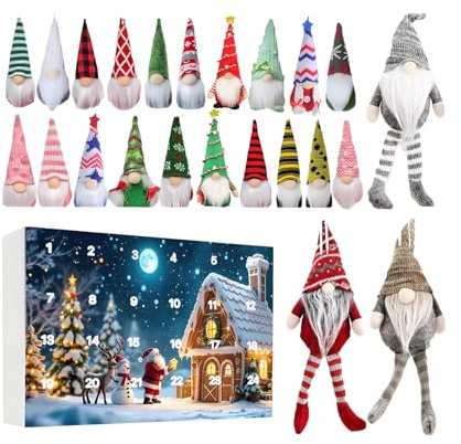 GjnjfdF Weihnachtswichtel Adventskalender - Plüsch Wichtel zum Sammeln - 24 Tage Adventskalender mit s Zwergen für Tisch Büro Kaminofen