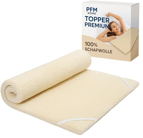 PFM HOME - Matratzen-Topper aus natürlicher Schafwolle | Matratzenauflage mit Reißverschluss - Atmungsaktiv - Sehr ergonomisch und komfortabel - 90 x 200 cm