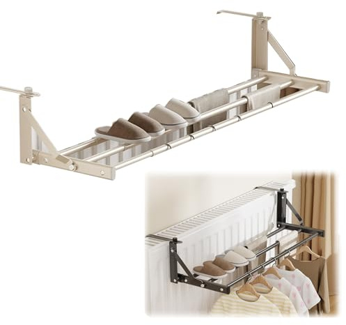 JLLEIZYZ Handtuchhalter Heizungs, Heizung Ablage, Klappbar und Einziehbar, Platzsparend, Ohne Bohren, Zum Aufhängen zn Fensterrahmen, Geländer Oder Heizkörper(White)