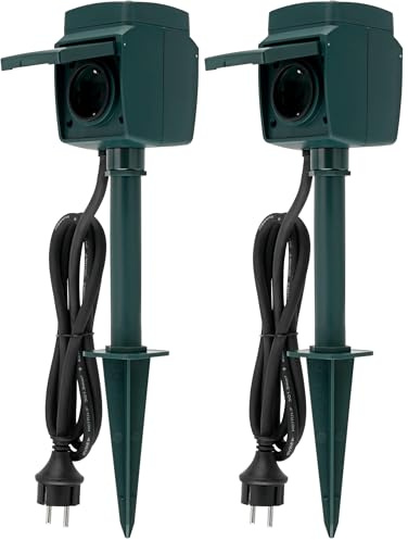 REV Link2Home, WLAN Aussensteckdose 2-fach + Erdspiess, Grün (Packung mit 2)