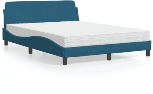 Ziaphsol Polsterbett Dover Blau 140x200 cm, Samtbezug, mit Schaumstoffmatratze H2/H3, Wellenform Design, Stabiler Bettrahmen für Schlafzimmer Möbel