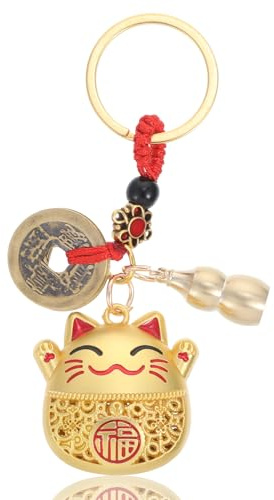ValueBargain Maneki Neko Porte-bonheur, porte-bonheur japonais avec cinq pièces de monnaie empereur et citrouille, 9,8 cm, figurine de chat pour la prospérité et la protection