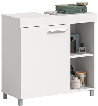 xonox.home – Waschbeckenunterschrank Noah 65x63x31 cm in Weiß – Kompakter Badschrank mit 1 Tür, 2 Einlegeböden und 2 offenen Fächern – Klassisch Elegantes Möbelstück, bietet viel Stauraum & Ordnung