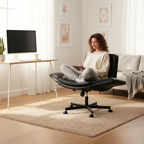 hjh LIVING Home Office Bürostuhl Criss-Cross 10 – Bequemer Schneidersitz Stuhl, extra breite Sitzfläche, klappbare Armlehnen, ergonomisch & höhenverstellbar, Schwarz