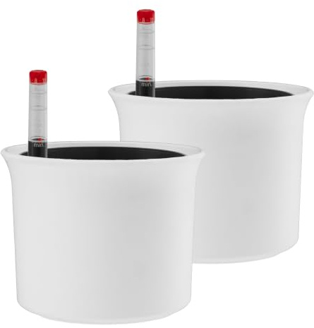 Leni Atlas Hydrokultur-Set Blumentopf Ø 9,5 cm Höhe 7,6 cm Weiß 2er-Pack | mit Kulturtopf und Gießanzeige, Übertopf, Pflanztopf aus Kunststoff matt