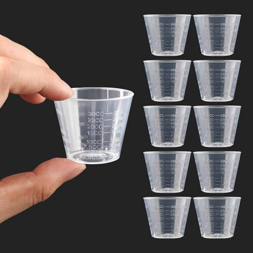 10PCS Five Units of Measurement Transparent Plastic Measuring Cups, 30ml/1.02oz Teusable Mini Medicine Cups, Suitable for Kitchen Baking, Laboratory Use and Measuring Medicines