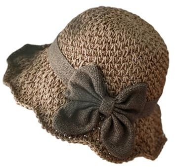 Chapeau de Soleil élégant en Paille tressée avec nœud, Chapeau bob Pliable à Larges Bords et Volants pour Femme, Chapeau de Plage élégant et Ajustable avec nœud Papillon
