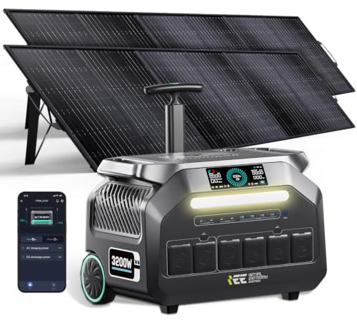 IEE 3200W Centrale Elettrica Portatile P3200 con 2 Pannello 500W, 2048Wh Generatore Solare, Batteria LiFePO4, Ricarica1h, 16 Porte, APP, Portable Power Station per Campeggio, Camper, Casa