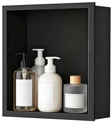 Tasofac Stainless Steel Shower Niche, 320x320x120mm Shower Niche Wall Insert, Insert Storage Shower Shelf, No Tile Required, Single Shelf Bathroom Storage Niche for Bathroom Graphite Grey