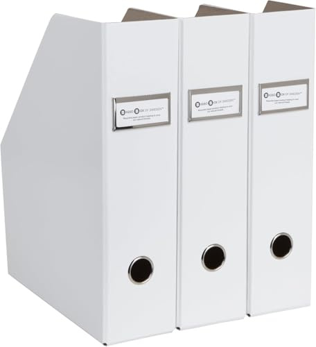 Bigso Fiona 3-teilige aufrechte Magazin-Aufbewahrungsboxen aus Faserplatte, langlebiger Zeitschriftenhalter für Papiere mit Metall-Etikettenhalter, Zeitschriftenhalter für Büroschreibtische, 8,4 x