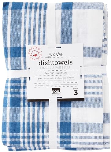 Now Designs Jumbo Pure Kitchen Towel Set of 3, Royal Blue