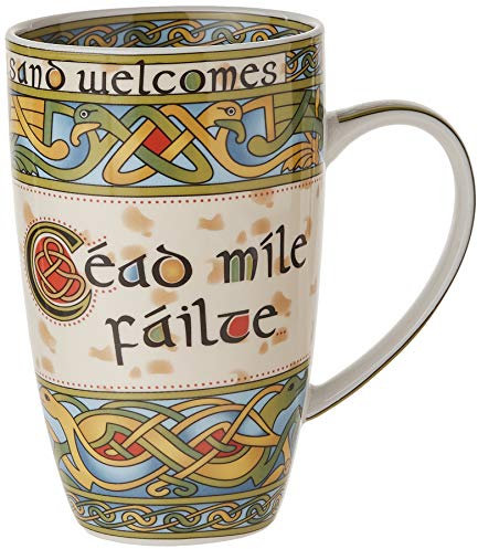 Irisch Becher aus Keramik mit Irischem Cead Mile Failte Design und Irish Weave-Muster | 400 ml Fine Bone China Kaffee Tee Tasse von Royal Tara