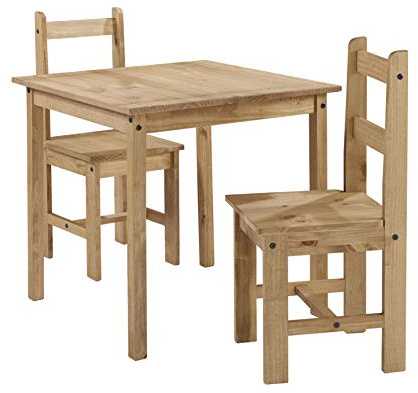 Mercers Furniture Corona Kitchen Dining Table With 2 Chairs Rio Set Solid Mexican Wood Pine Wooden Small Square 75cm High 80cm Wide 80cm Deep