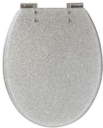 Gelco 709563 Glitter Abattant WC Motif Pailleté Descente Ralentie Résine Argent 46 x 34 x 7,5 cm