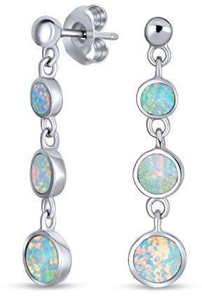Geometrische Edelstein 3 Lünette Runde Scheibe Linear Weiß Kreis Opal Ohrringe Für Frauen Jugendlich .925 Sterlingsilber Baumeln