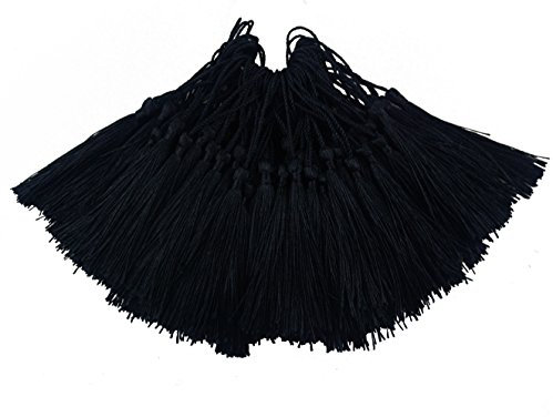 Makhry 100pcs 13cm / 5 Zoll Handgefertigte Gerade Quaste mit 2 Zoll Schleife für die Herstellung von Schmuck, Souvenirs, Lesezeichen, DIY Handwerk Zubehör (Schwarz)