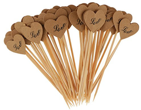 MagiDeal 50er/Set Kraftpapier Cupcake Picks Zahnstocher für Party Kuchen Dekoration, LOVE