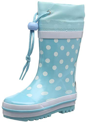 Playshoes Kinder Gummistiefel aus Naturkautschuk, trendige Unisex Regenstiefel mit Reflektoren, Türkis Punkte, 22/23 EU