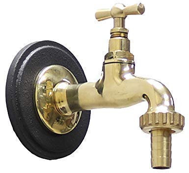 Fonderia Bongiovanni Robinet mod. 195L en laiton poli de 1/2 avec rosace en aluminium, couleur gris fonte, pour fontaine murale, maison, jardin