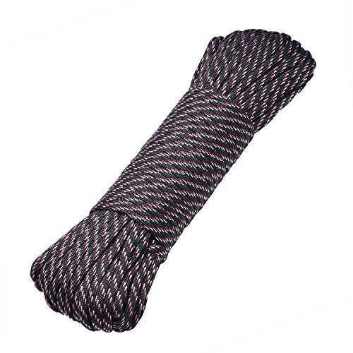 DonDon 30 Meter langes Stoffband Nylon-Schnur Paracord-Seil Survival Band zum Basteln und für Outdoor Camping Aktivitäten 4 mm - 7 Stränge schwarz-rot-grau